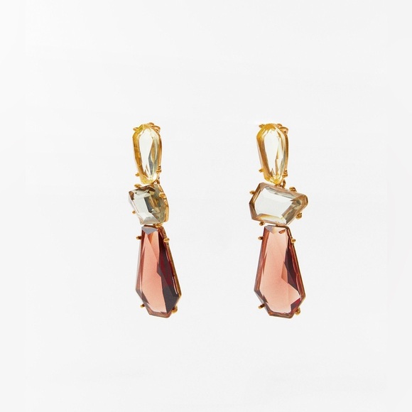 NWT. Zara Large Metal Earrings with Resin Appliqué. - Picture 2 of 8